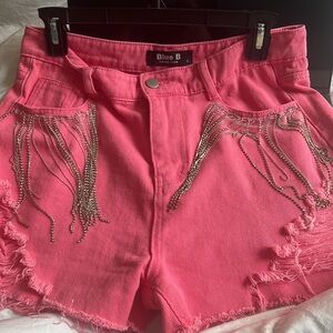Blue B Distress Rhinestone Fringe shorts